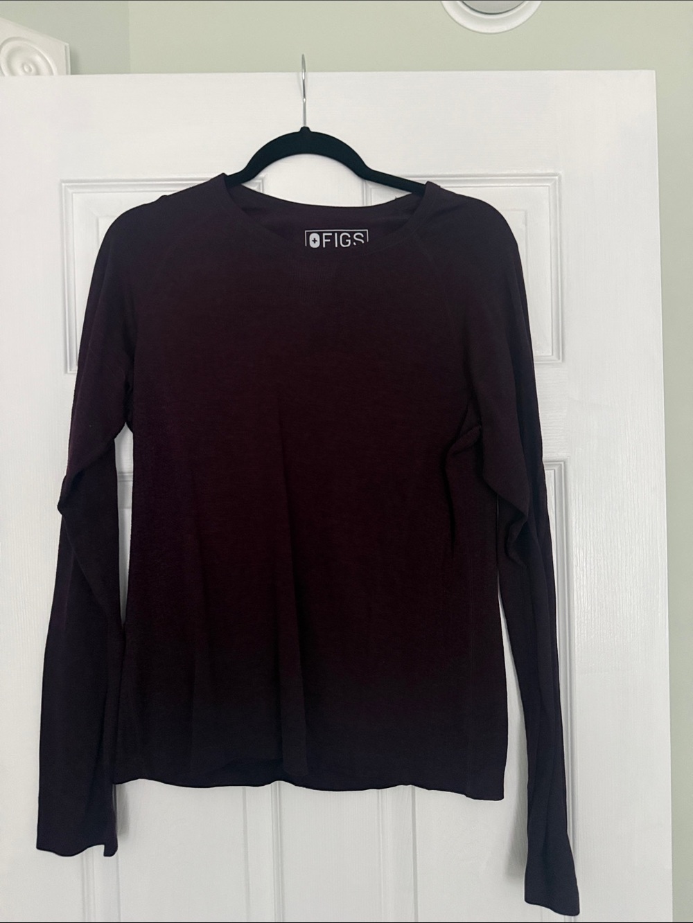 Figs Long Sleeve Underscrub Crewneck Top — Burgundy Heather